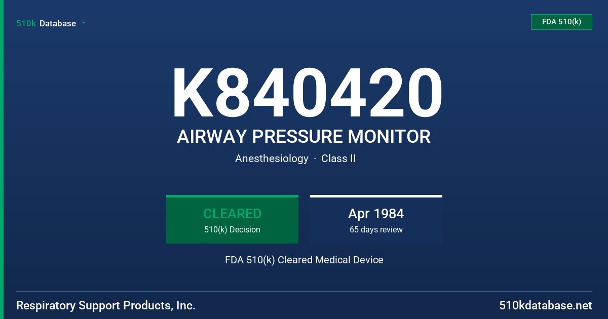 K840420 AIRWAY PRESSURE MONITOR FDA 510(k) Cleared Medical Device