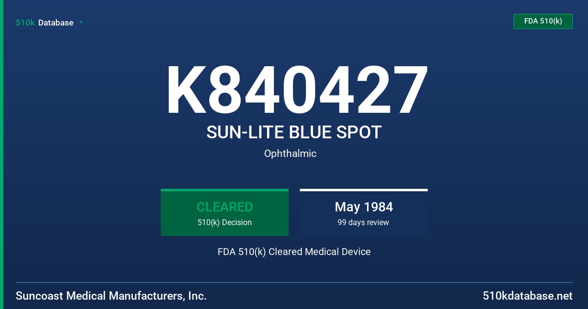 K840427 SUN-LITE BLUE SPOT FDA 510(k) Cleared Medical Device