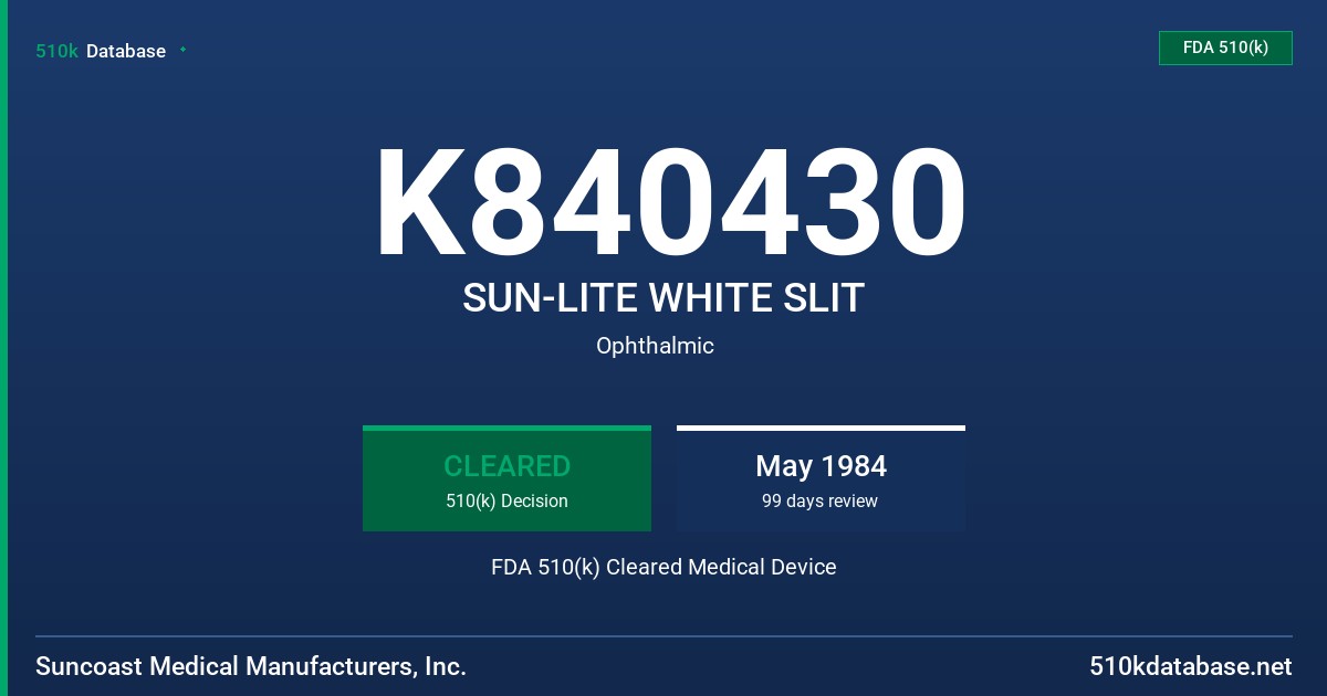 K840430 SUN-LITE WHITE SLIT FDA 510(k) Cleared Medical Device