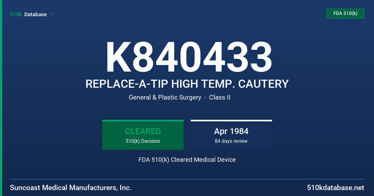 K840433 REPLACE-A-TIP HIGH TEMP. CAUTERY FDA 510(k) Cleared Medical Device