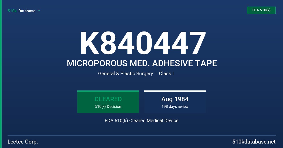 K840447 MICROPOROUS MED. ADHESIVE TAPE FDA 510(k) Cleared Medical Device