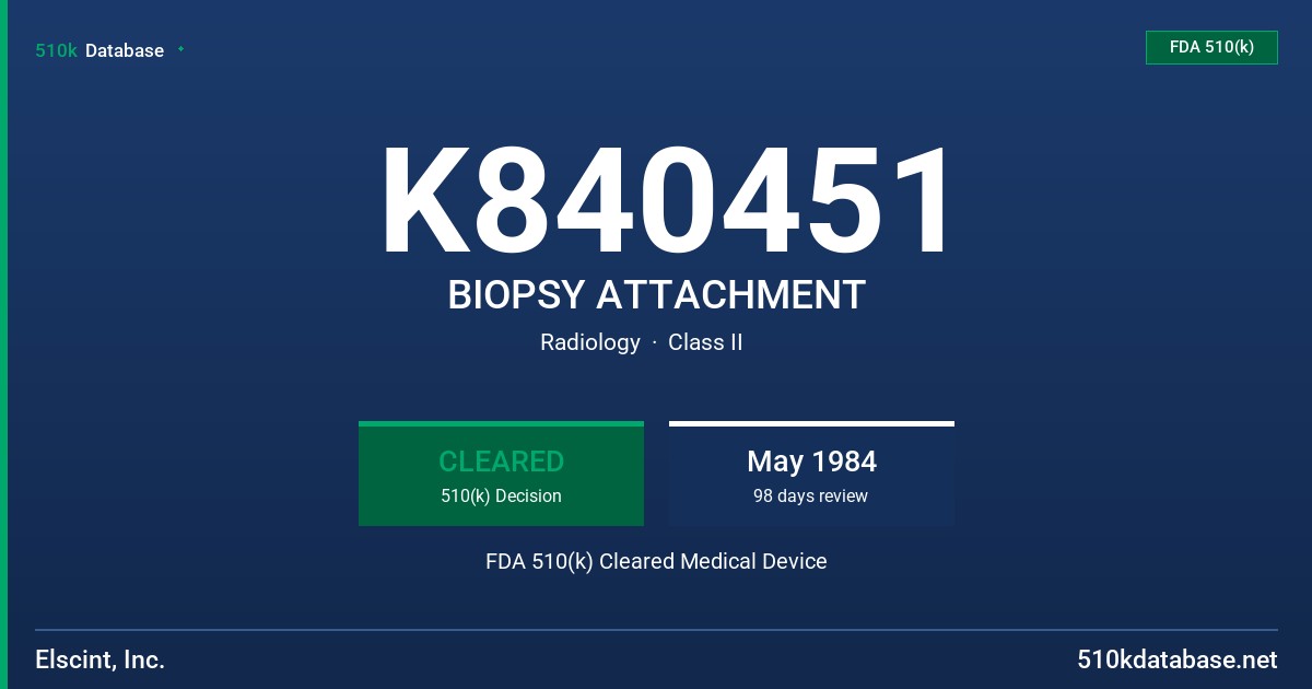 K840451 BIOPSY ATTACHMENT FDA 510(k) Cleared Medical Device