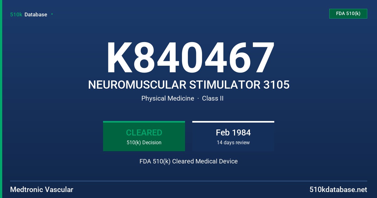 K840467 NEUROMUSCULAR STIMULATOR 3105 FDA 510(k) Cleared Medical Device