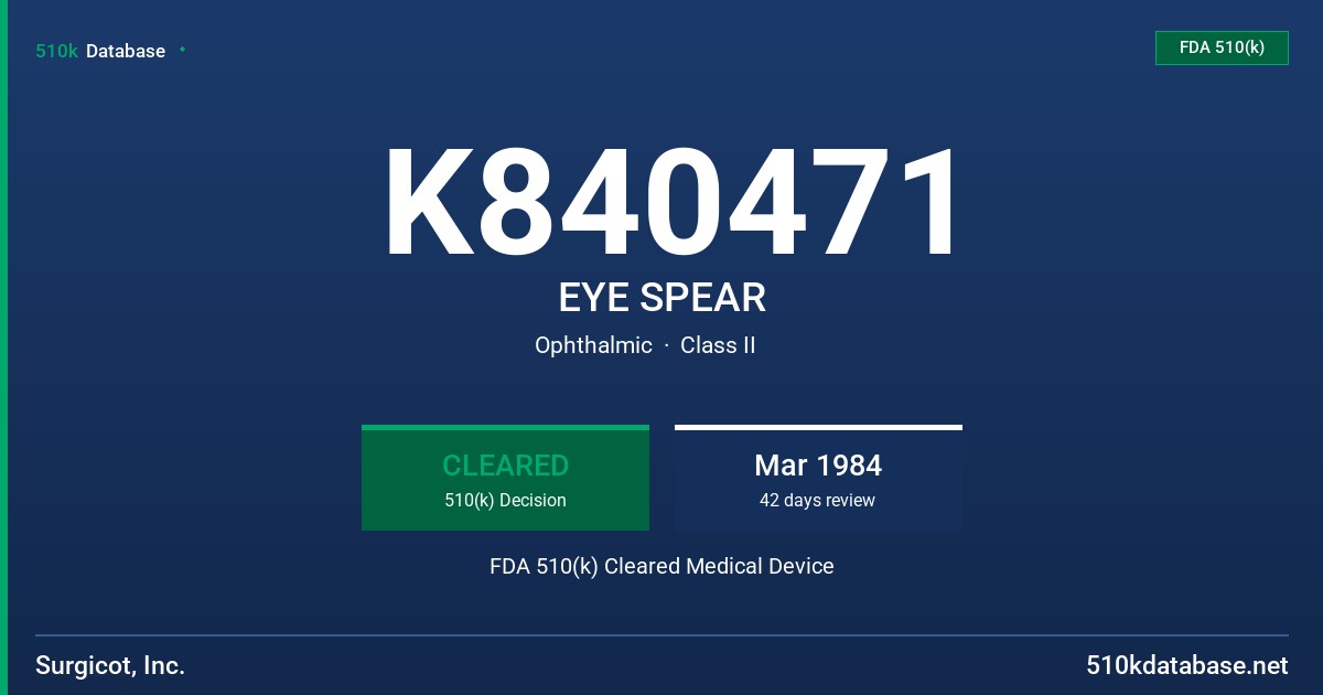 K840471 EYE SPEAR FDA 510(k) Cleared Medical Device