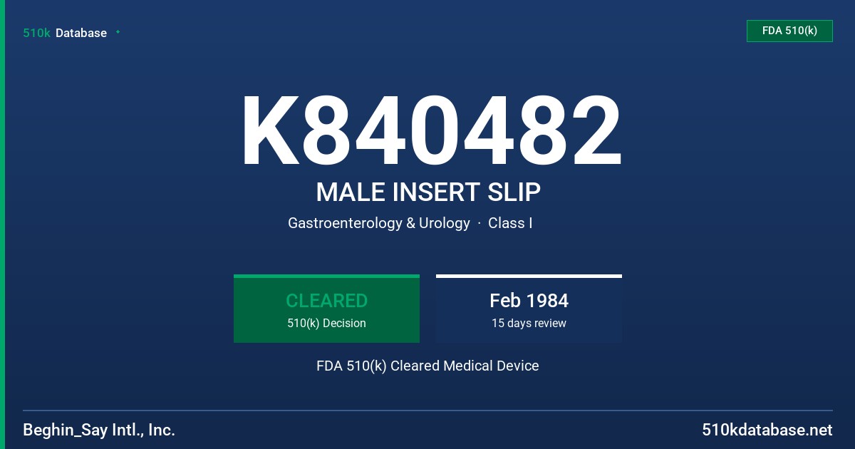 K840482 MALE INSERT SLIP FDA 510(k) Cleared Medical Device