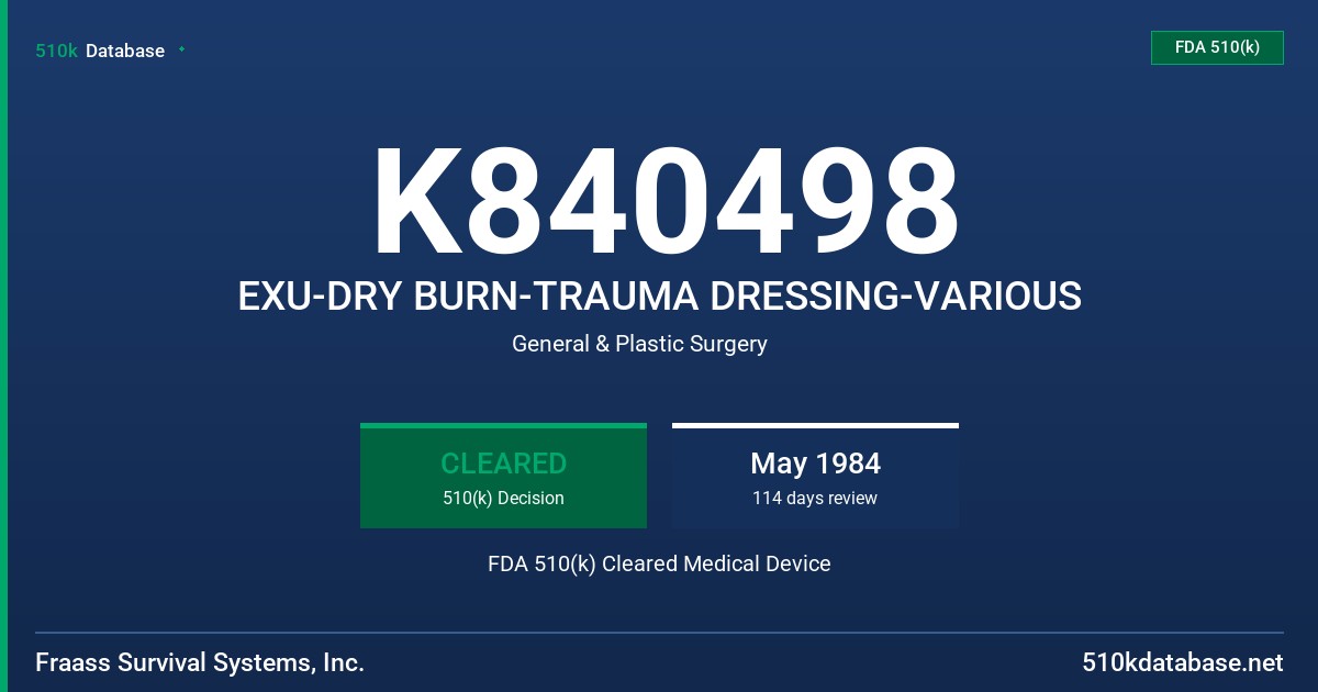 K840498 EXU-DRY BURN-TRAUMA DRESSING-VARIOUS FDA 510(k) Cleared Medical Device