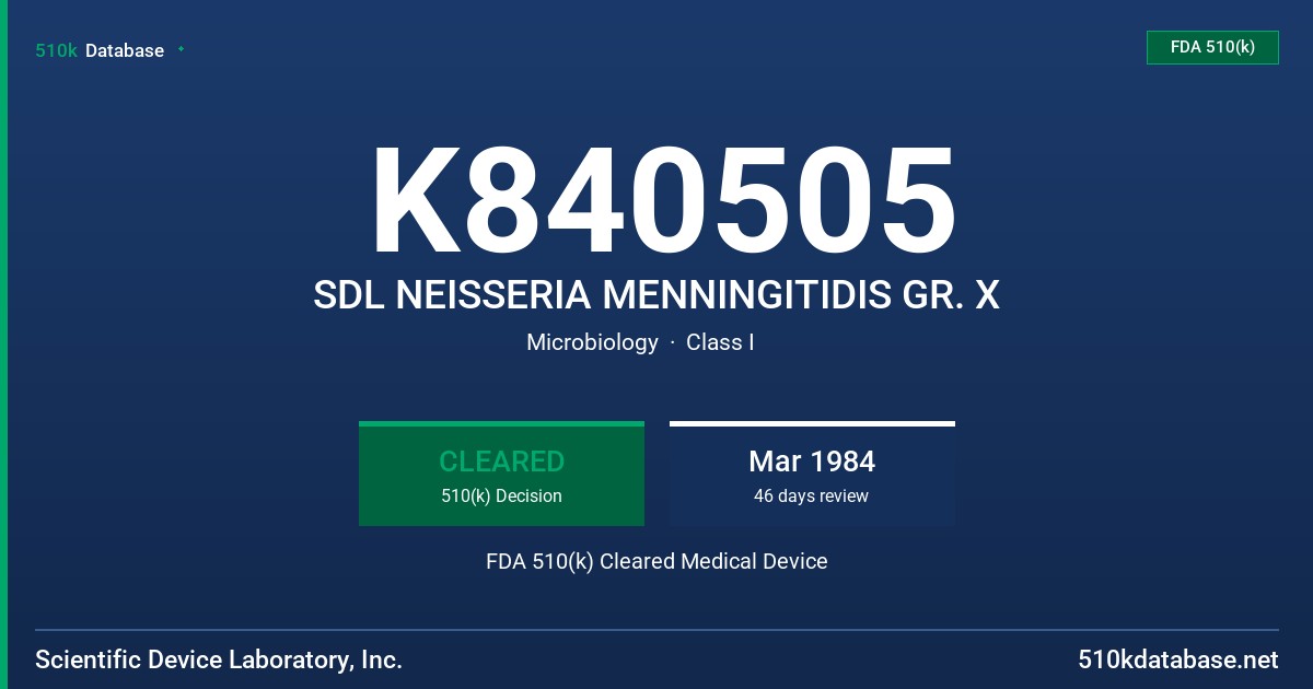 K840505 SDL NEISSERIA MENNINGITIDIS GR. X FDA 510(k) Cleared Medical Device