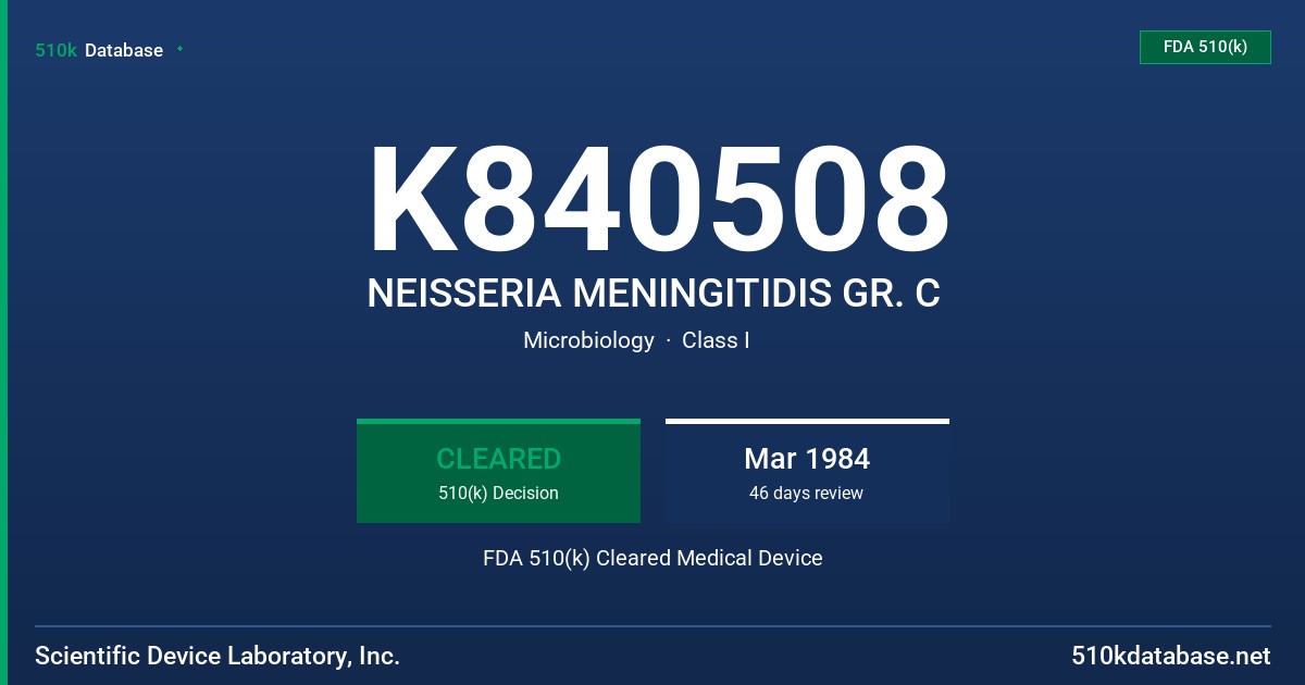 K840508 NEISSERIA MENINGITIDIS GR. C FDA 510(k) Cleared Medical Device