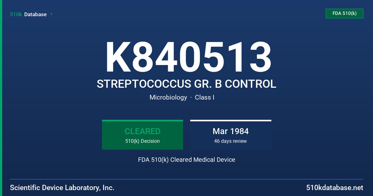 K840513 STREPTOCOCCUS GR. B CONTROL FDA 510(k) Cleared Medical Device