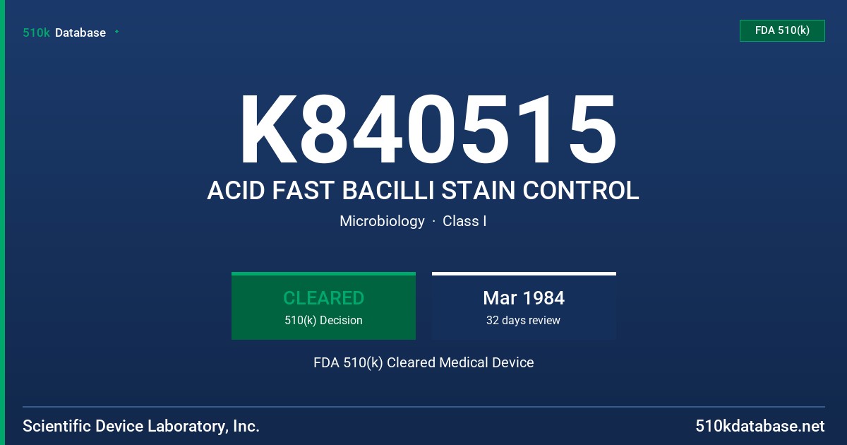 K840515 ACID FAST BACILLI STAIN CONTROL FDA 510(k) Cleared Medical Device