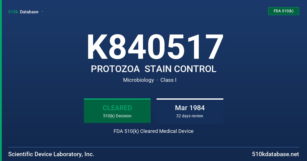 K840517 PROTOZOA  STAIN CONTROL FDA 510(k) Cleared Medical Device
