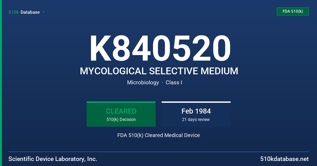 K840520 MYCOLOGICAL SELECTIVE MEDIUM FDA 510(k) Cleared Medical Device