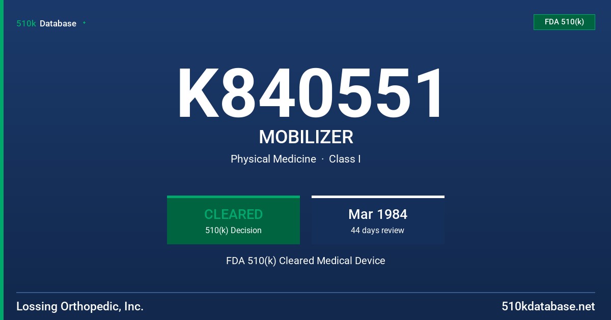K840551 MOBILIZER FDA 510(k) Cleared Medical Device