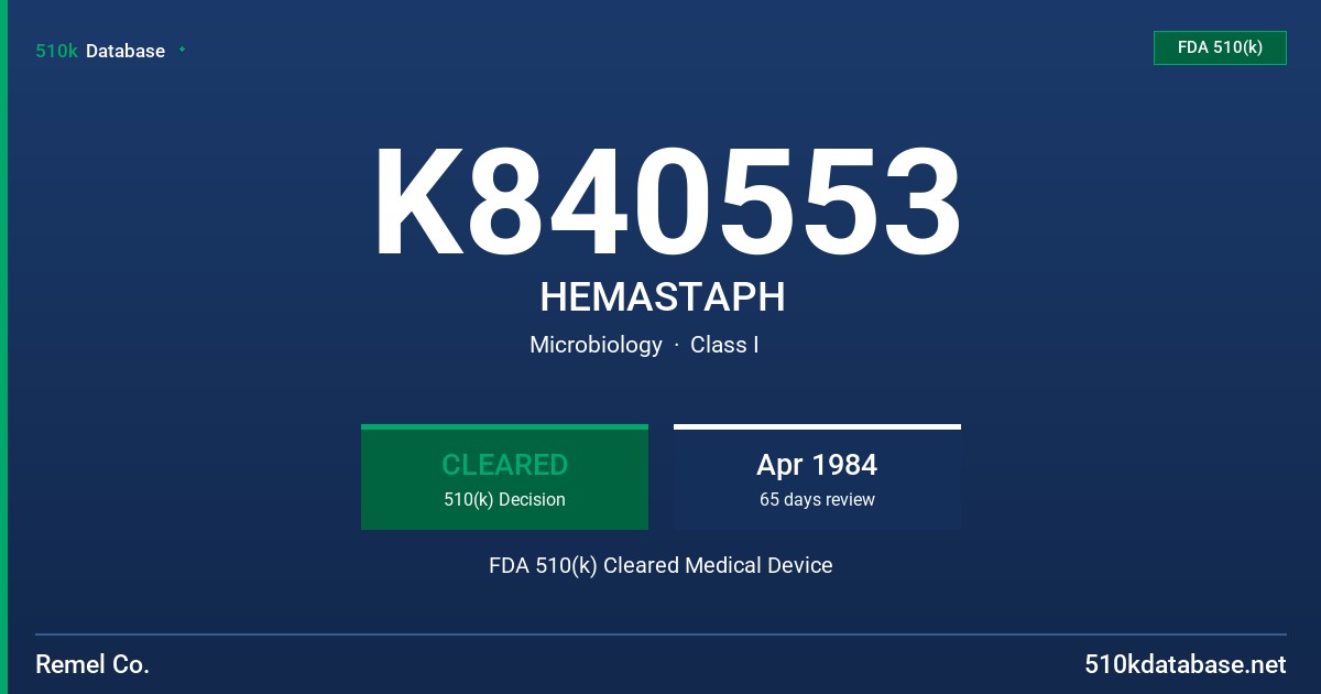K840553 HEMASTAPH FDA 510(k) Cleared Medical Device