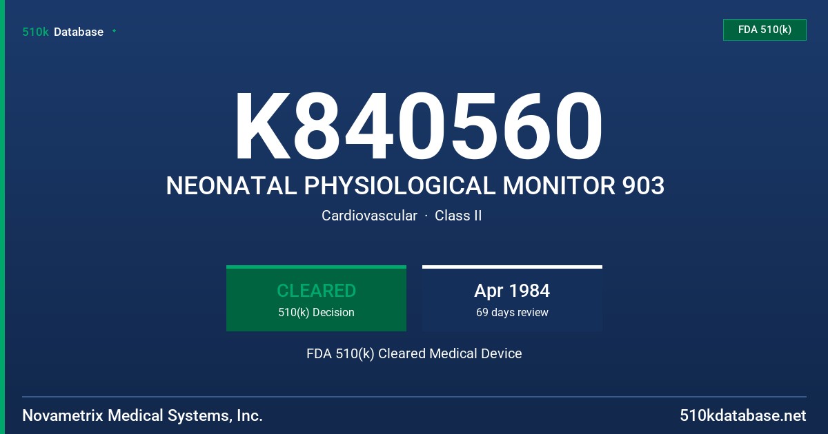 K840560 NEONATAL PHYSIOLOGICAL MONITOR 903 FDA 510(k) Cleared Medical Device