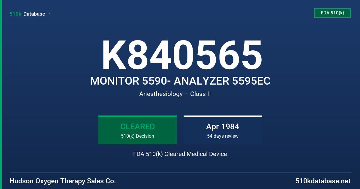 K840565 MONITOR 5590- ANALYZER 5595EC FDA 510(k) Cleared Medical Device