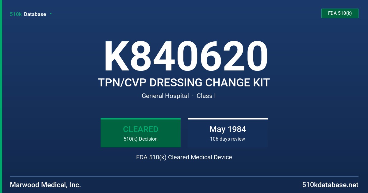 K840620 TPN/CVP DRESSING CHANGE KIT FDA 510(k) Cleared Medical Device