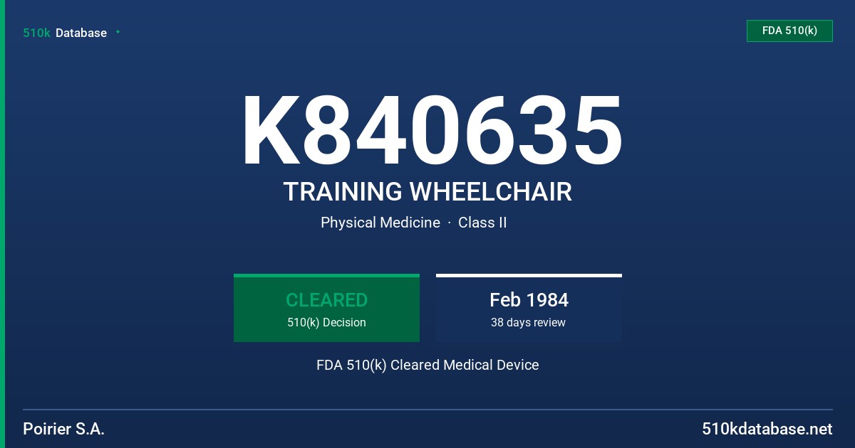 K840635 TRAINING WHEELCHAIR FDA 510(k) Cleared Medical Device
