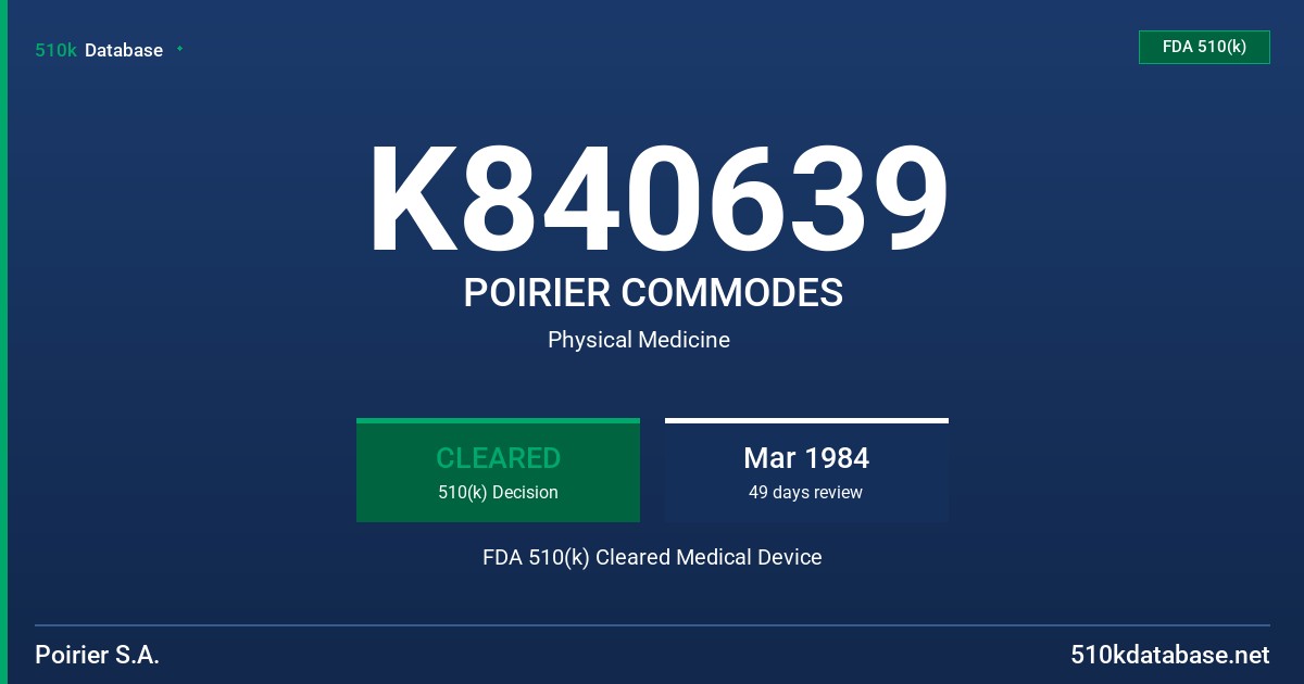 K840639 POIRIER COMMODES FDA 510(k) Cleared Medical Device