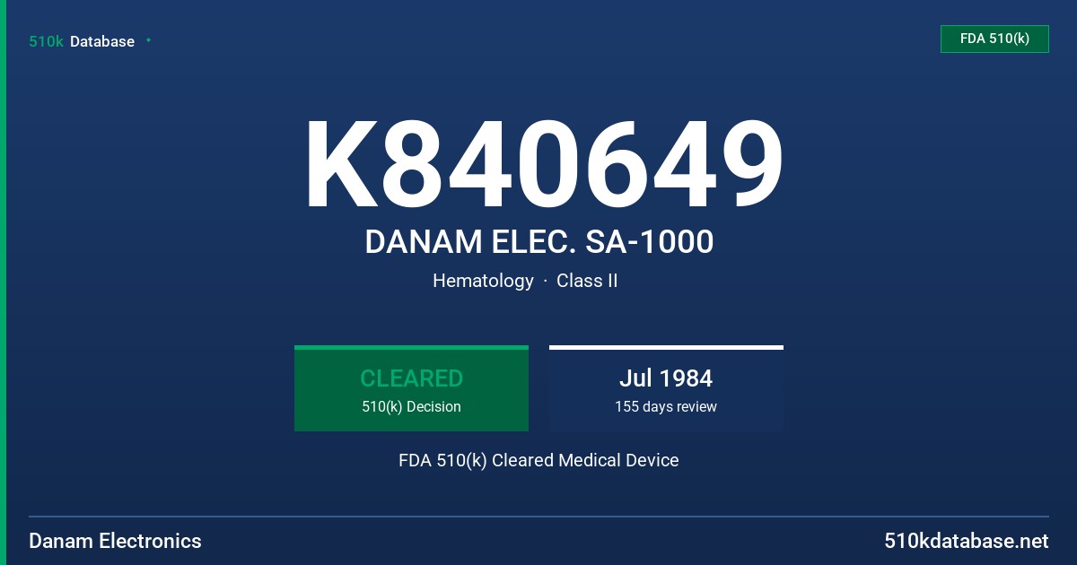 K840649 DANAM ELEC. SA-1000 FDA 510(k) Cleared Medical Device
