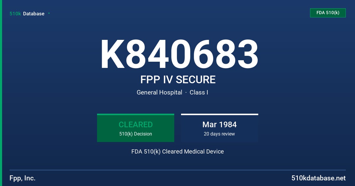 K840683 FPP IV SECURE FDA 510(k) Cleared Medical Device