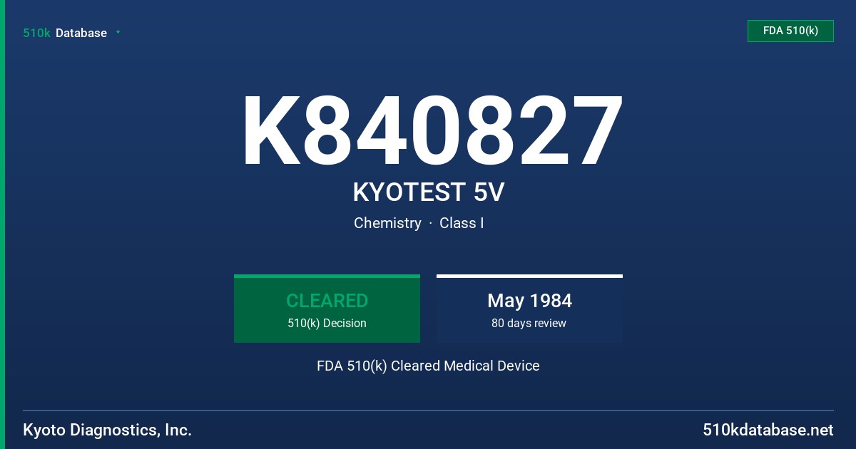 K840827 KYOTEST 5V FDA 510(k) Cleared Medical Device