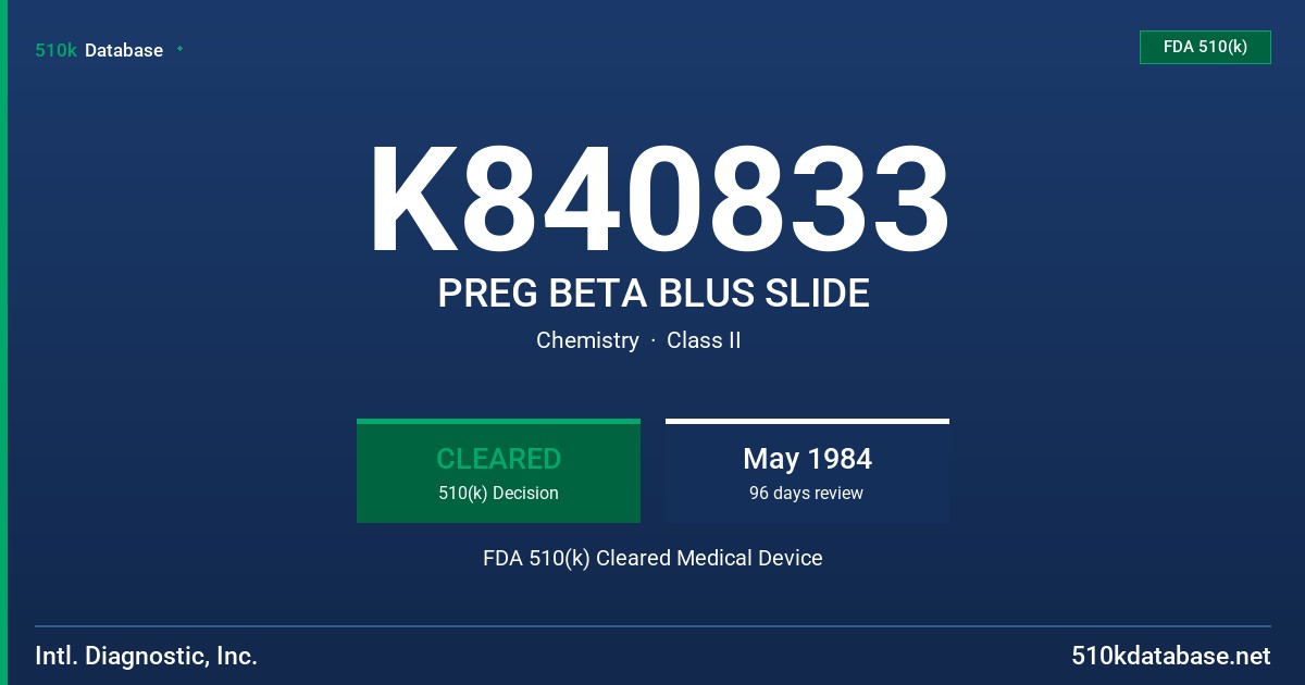 K840833 PREG BETA BLUS SLIDE FDA 510(k) Cleared Medical Device