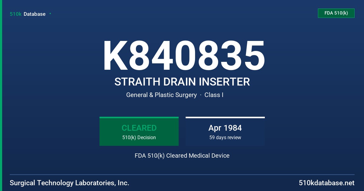 K840835 STRAITH DRAIN INSERTER FDA 510(k) Cleared Medical Device
