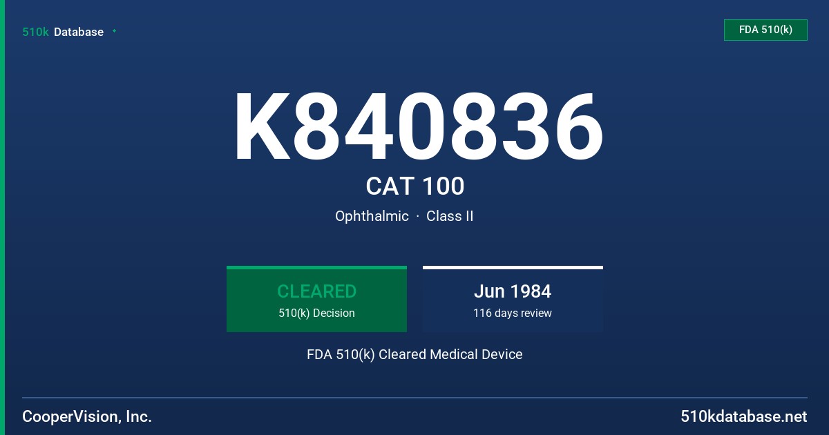 K840836 CAT 100 FDA 510(k) Cleared Medical Device
