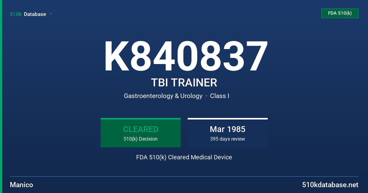 K840837 TBI TRAINER FDA 510(k) Cleared Medical Device