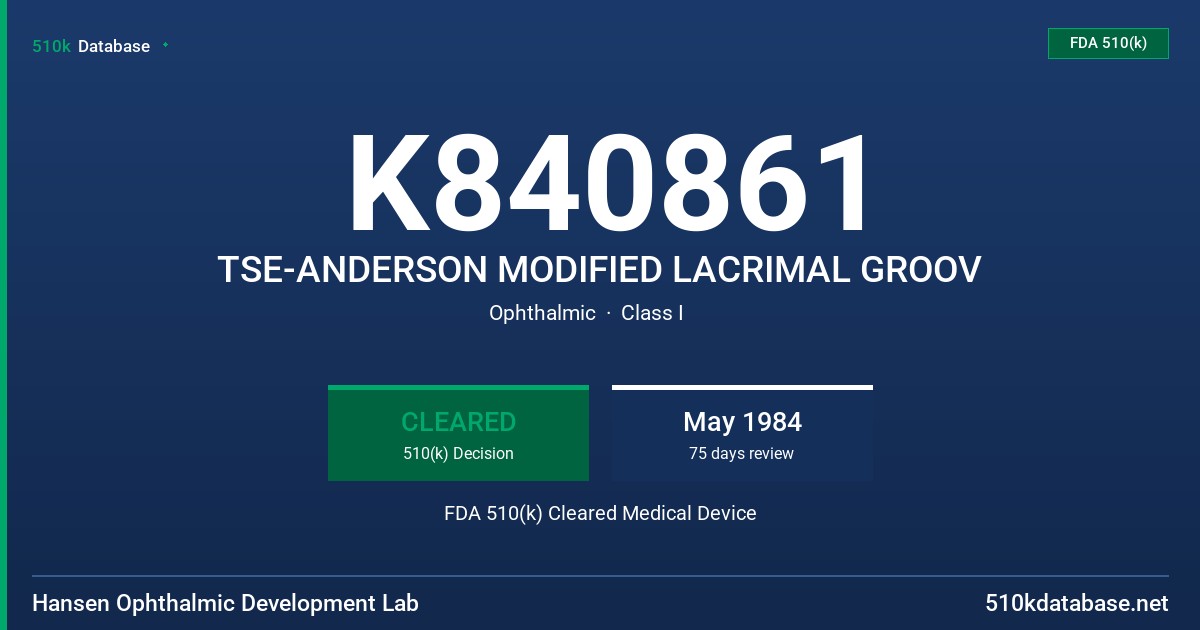K840861 TSE-ANDERSON MODIFIED LACRIMAL GROOV FDA 510(k) Cleared Medical Device