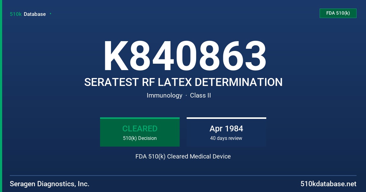 K840863 SERATEST RF LATEX DETERMINATION FDA 510(k) Cleared Medical Device