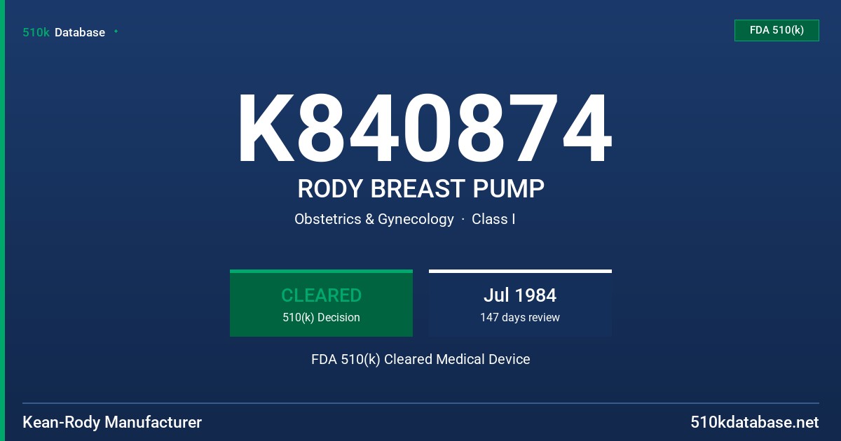K840874 RODY BREAST PUMP FDA 510(k) Cleared Medical Device