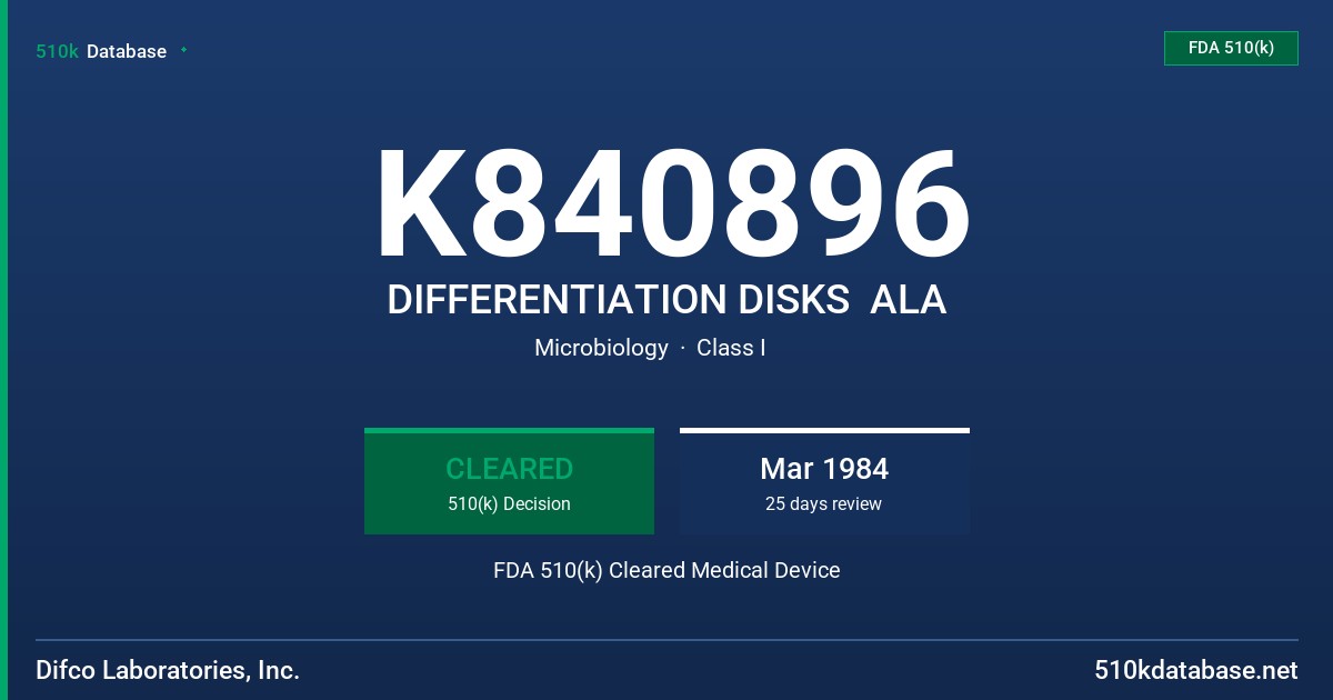 K840896 DIFFERENTIATION DISKS  ALA FDA 510(k) Cleared Medical Device
