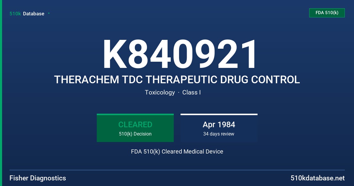 K840921 THERACHEM TDC THERAPEUTIC DRUG CONTROL FDA 510(k) Cleared Medical Device
