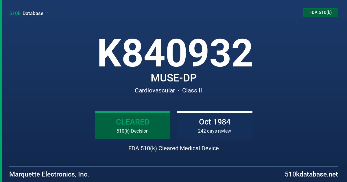 K840932 MUSE-DP FDA 510(k) Cleared Medical Device