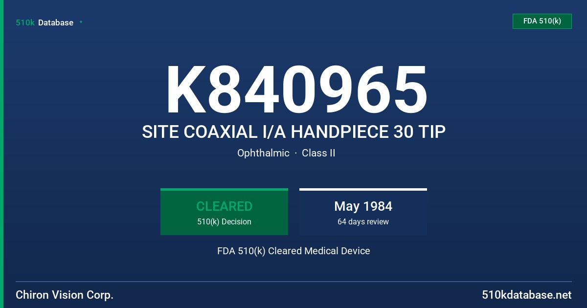K840965 SITE COAXIAL I/A HANDPIECE 30 TIP FDA 510(k) Cleared Medical Device
