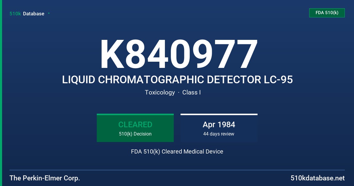 K840977 LIQUID CHROMATOGRAPHIC DETECTOR LC-95 FDA 510(k) Cleared Medical Device
