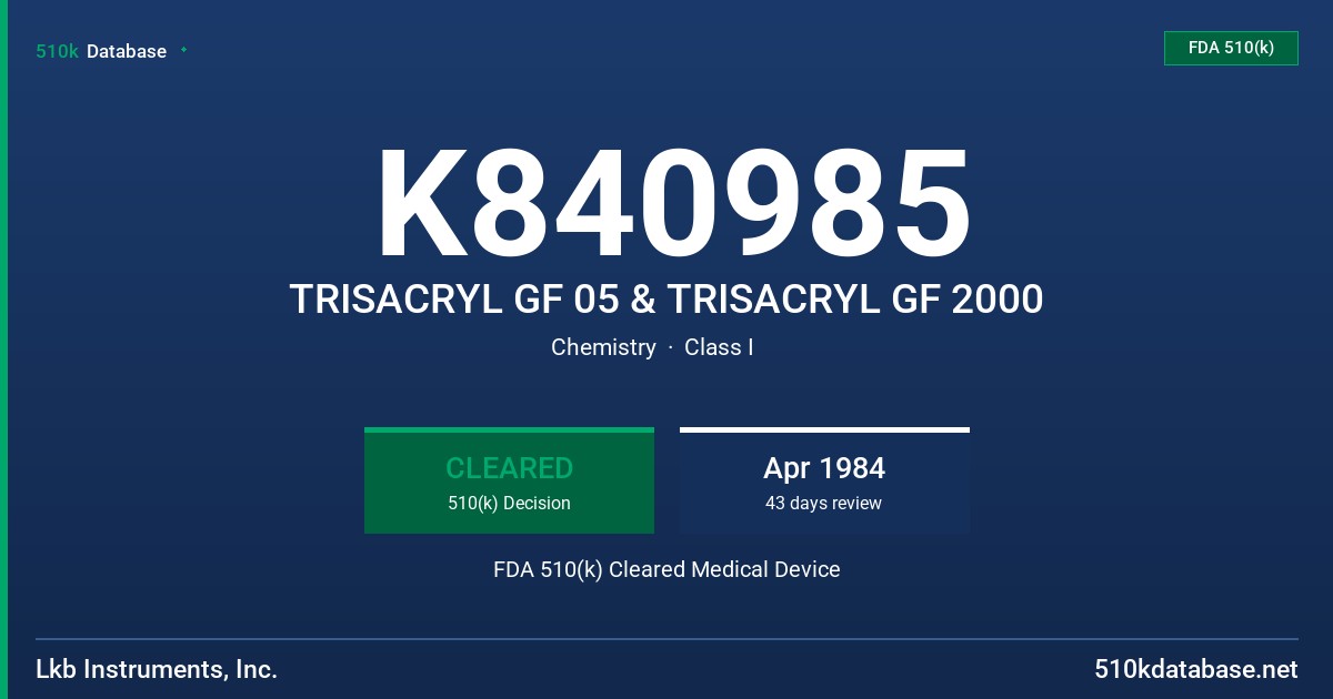 K840985 TRISACRYL GF 05 & TRISACRYL GF 2000 FDA 510(k) Cleared Medical Device