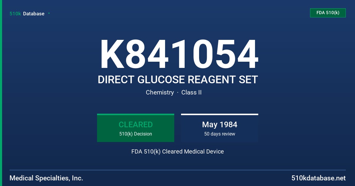 K841054 DIRECT GLUCOSE REAGENT SET FDA 510(k) Cleared Medical Device