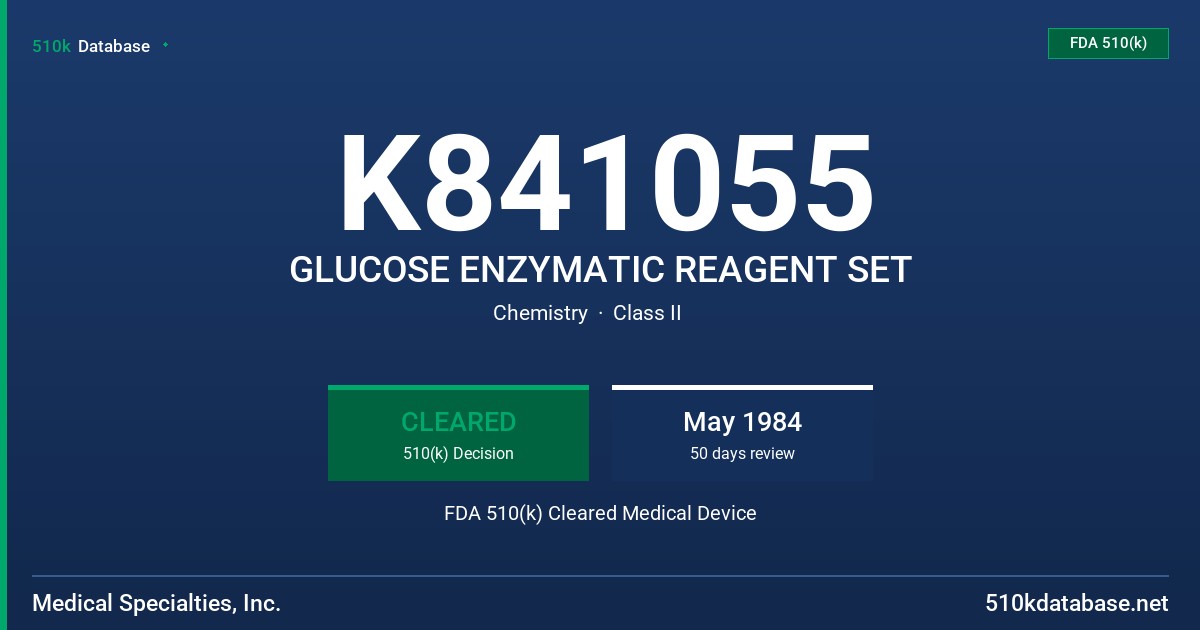 K841055 GLUCOSE ENZYMATIC REAGENT SET FDA 510(k) Cleared Medical Device