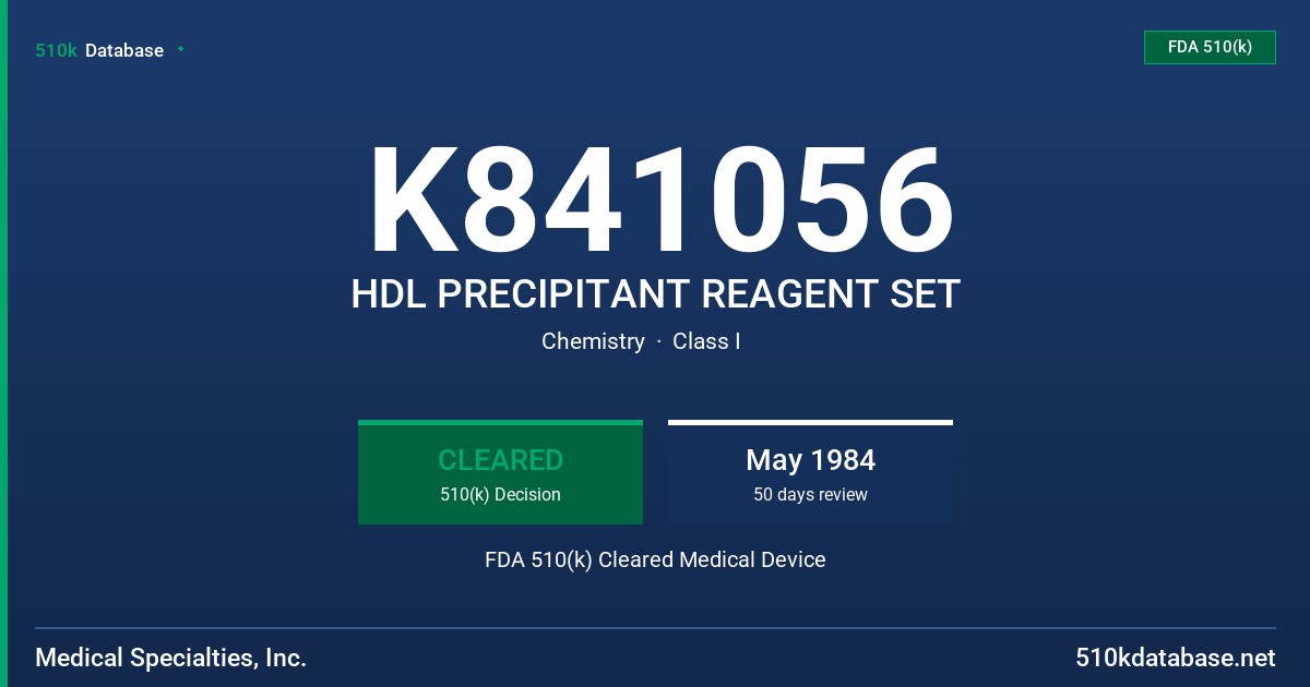 K841056 HDL PRECIPITANT REAGENT SET FDA 510(k) Cleared Medical Device