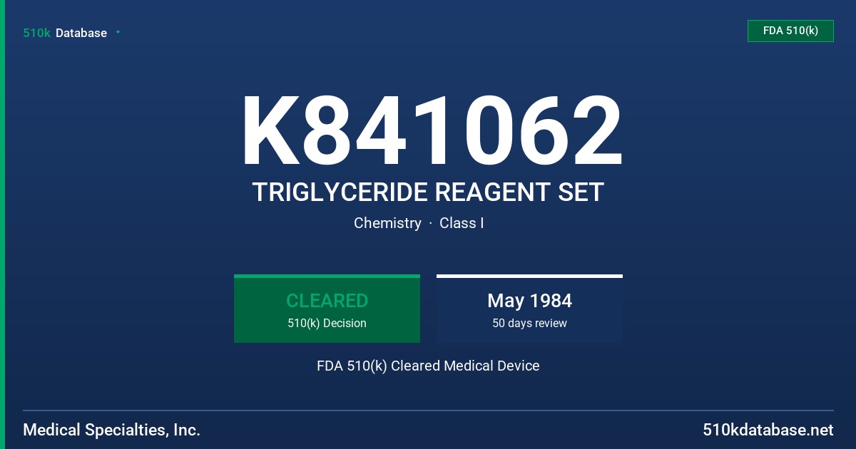 K841062 TRIGLYCERIDE REAGENT SET FDA 510(k) Cleared Medical Device