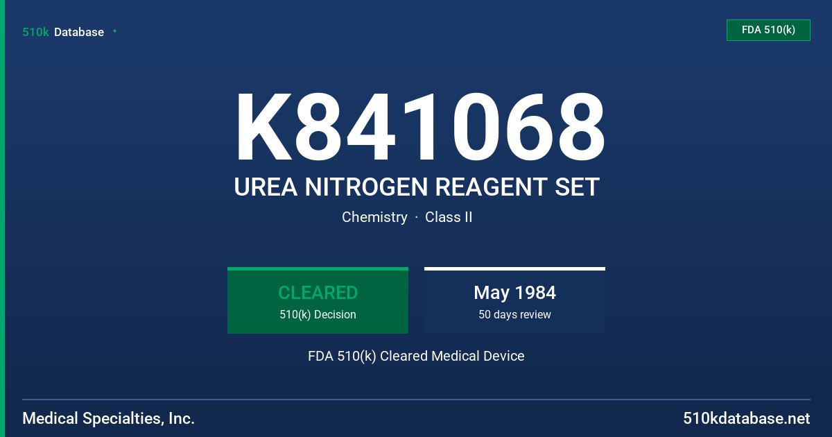 K841068 UREA NITROGEN REAGENT SET FDA 510(k) Cleared Medical Device