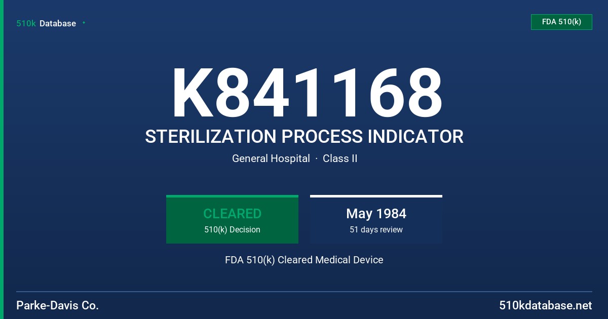 K841168 STERILIZATION PROCESS INDICATOR FDA 510(k) Cleared Medical Device