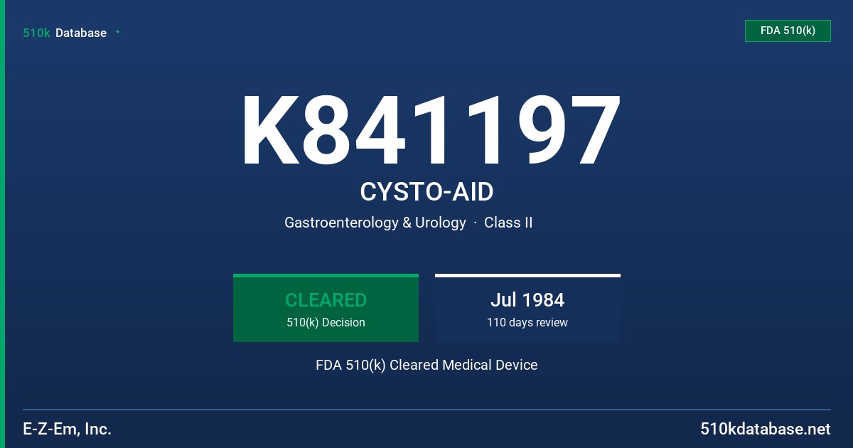 K841197 CYSTO-AID FDA 510(k) Cleared Medical Device