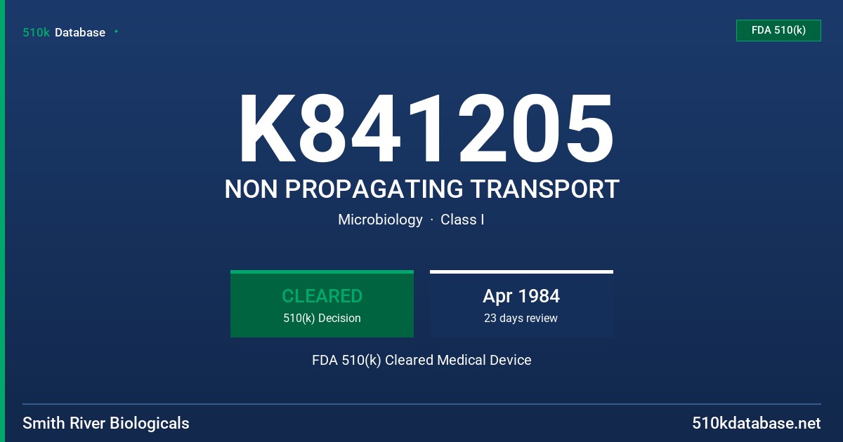 K841205 NON PROPAGATING TRANSPORT FDA 510(k) Cleared Medical Device