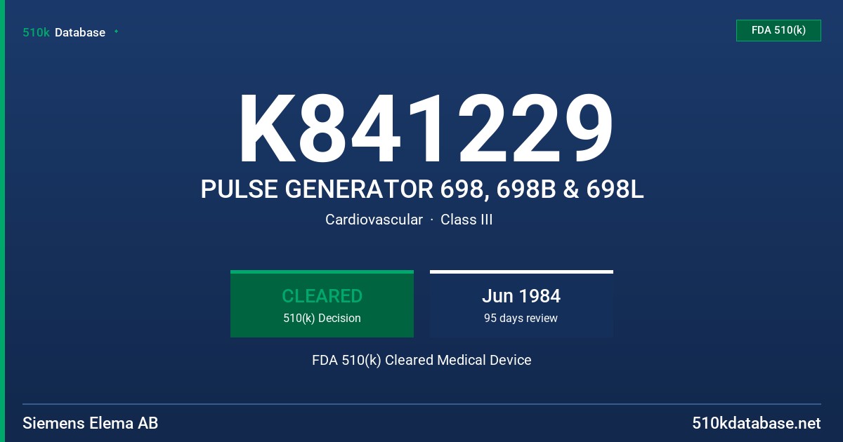 K841229 PULSE GENERATOR 698, 698B & 698L FDA 510(k) Cleared Medical Device