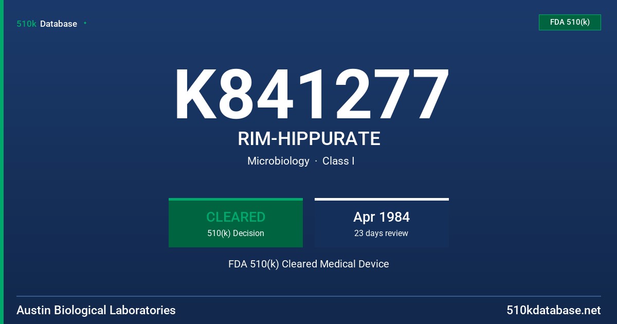 K841277 RIM-HIPPURATE FDA 510(k) Cleared Medical Device