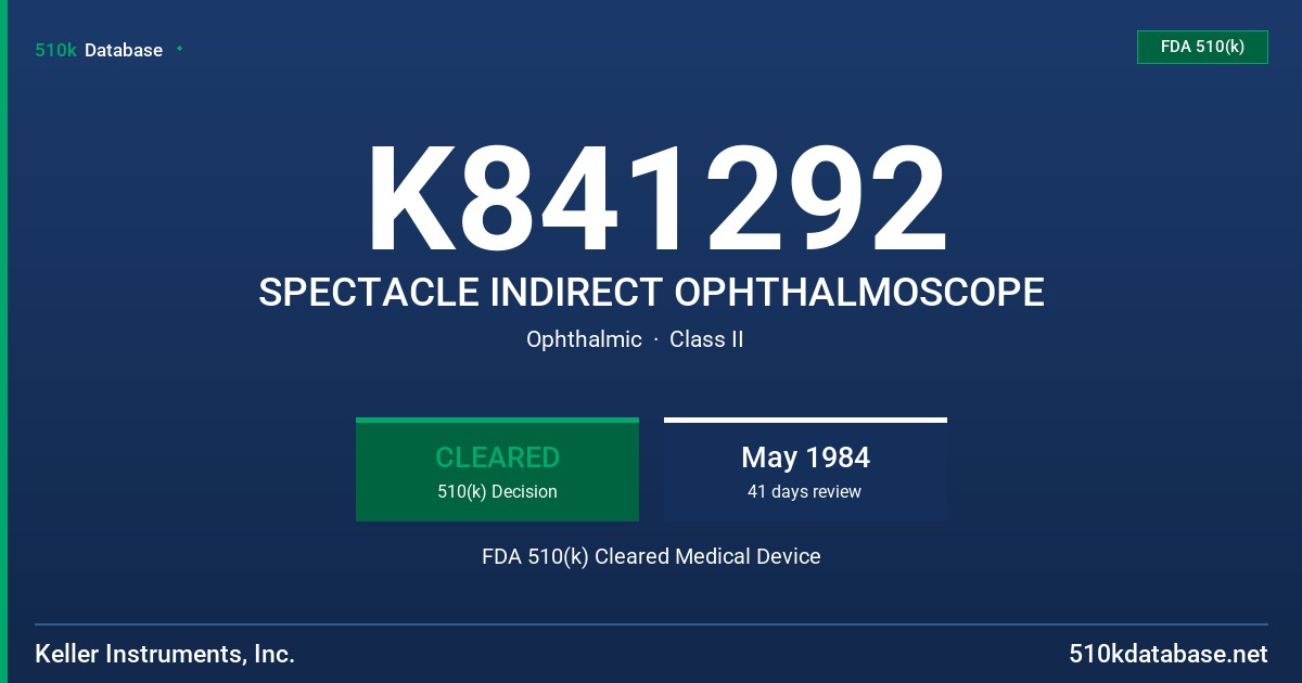 K841292 SPECTACLE INDIRECT OPHTHALMOSCOPE FDA 510(k) Cleared Medical Device